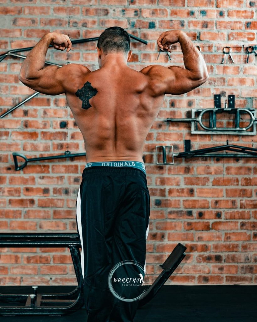 back double bicep, flexing