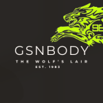 GSNBody logo - The Wolf's Lair fitness philosophy established 1983 with neon green wolf